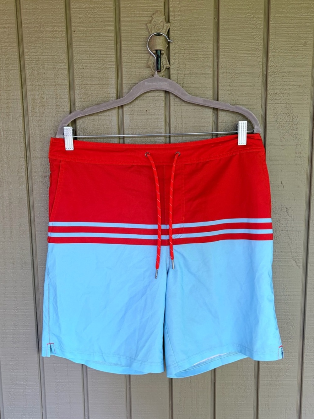 Fair Harbor Men's XL Ozone Board Shorts Lined Swim Trunks Chili Pepper Stripe
